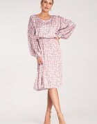 Figl Rochie bufanta maneci voluminoase - imprimeu floral - roz - poliester-elastan -