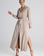 Figl Rochie camasa bej M1000 - eleganta - confortabila - din poliester si elastan