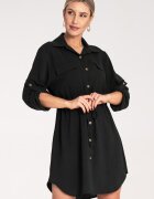 Figl Rochie camasa dama - neagra - maneca lunga - cu nasturi - 95% poliester - 5% elastan -