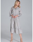Figl Rochie camasa M840 Tipar 121 - cu curea - croi evazat - bej - poliester 100%