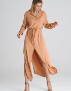 Figl Rochie camasa maxi portocalie - croiala lejera - poliester