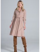 Figl Rochie camasa midi bej - cu centura - viscoza