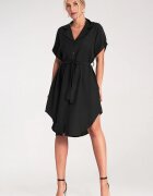 Figl Rochie camasa - neagra - asimetrica - din viscoza - cu curea -