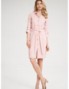 Figl Rochie camasa - roz - cu centura si buzunare - maneci 3/4 - poliester