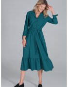Figl Rochie camasa verde - cu centura - poliester -