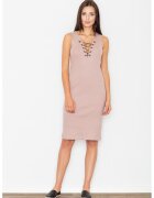 Figl Rochie creion M487 - roz - bumbac - decolteu in V - lungime midi