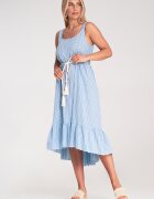 Figl Rochie cu dungi - asimetrica - volane - albastru deschis - bumbac -