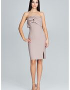 Figl Rochie de seara eleganta - fara bretele - bej - cu fundita - poliester