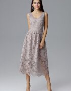 Figl Rochie de seara lunga 7/8 - dantela - decolteu frumos - bej - poliester-elastan -
