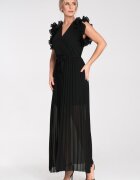 Figl Rochie de seara maxi - neagra - cu volane - poliester -