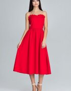 Figl Rochie de seara rosie - cu corset si volane - din poliester si viscoza