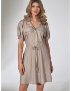 Figl Rochie de vara - descheiata - bej - maneca scurta - viscoza