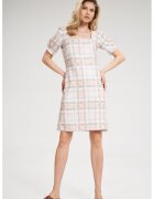 Figl Rochie de vara M704 - ecru cu accente multicolore - poliester - decolteu patrat - maneci scurte