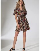 Figl Rochie de vara - M739 - florala - maneca scurta - poliester - multicolor