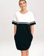 Figl Rochie din bumbac M1028 - doua tonuri - maneci scurte - buzunare - alb/negru