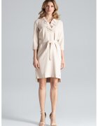 Figl Rochie eleganta - bej - cu volan pe decolteu - legata cu curea - poliester