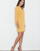Figl Rochie eleganta - croiala dreapta - maneci cu fante - galbena - poliester-viscoza