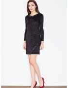 Figl Rochie eleganta - din piele intoarsa - neagra - cu maneca lunga