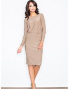 Figl Rochie eleganta - fanta pe spate - bej - fluida - poliester