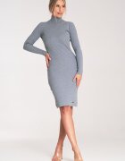 Figl Rochie eleganta M1042 - gri - tricotata - cu guler - din bumbac si elastan