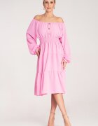 Figl Rochie evazata - cu volane - roz - poliester -