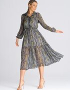 Figl Rochie evazata - guler gri - floral - poliester