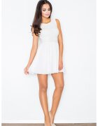Figl Rochie evazata M112 - ecru - poliester - decolteu rotund - fara maneci