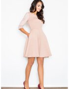 Figl Rochie evazata - maneci 3/4 - roz - poliester -