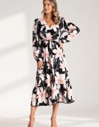 Figl Rochie florala cu volane - neagra - 100% poliester -
