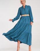 Figl Rochie lunga casual cu volane - albastra - material usor -