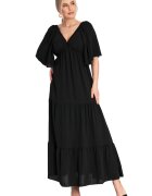 Figl Rochie lunga cu volane - neagra - poliester -
