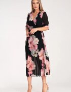 Figl Rochie lunga - florala - neagra - plisata - poliester -