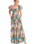 Figl Rochie M1188 - roz - decolteu patrat - talie elastica - bumbac/elastan - S/M -