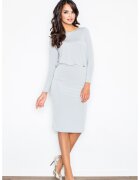 Figl Rochie M326 - eleganta - fluida - gri - poliester - cu fanta la spate