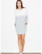 Figl Rochie M510 - gri cu ecru - bumbac - cu buzunare - maneci lungi