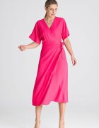 Figl Rochie maneci kimono - cravata in talie - poliester - roz - poliester