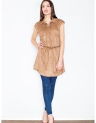 Figl Rochie maro - piele intoarsa - cu capse si curea - poliester