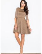 Figl Rochie matlasata evazata - cu maneci 3/4 - bej - poliester