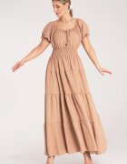 Figl Rochie maxi bej - cu volane - poliester - pentru vara -
