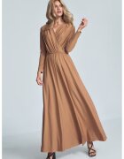 Figl Rochie maxi bej - maneci lungi - decolteu plic - poliester