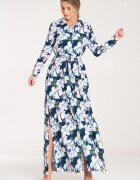 Figl Rochie maxi - cu nasturi - albastru floral - poliester -