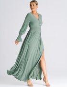 Figl Rochie maxi decolteu in V - talie elastica - verde - poliester 95% - elastan 5 - Verde