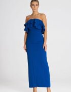 Figl Rochie maxi eleganta - volane duble - albastru - elastan - poliester - viscoza