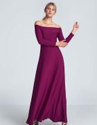 Figl Rochie maxi fuchsia - cu maneci lungi - decolteu mare - pliuri la piept - elastan 5% - poliester 95%