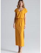 Figl Rochie maxi galbena - eleganta - cu fanta - perfecta pentru vara - poliester