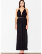 Figl Rochie maxi - M483 - decolteu in V - spate deschis - neagra - viscoza