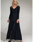Figl Rochie maxi neagra - eleganta - cu fanta - din poliester si elastan