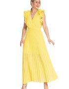 Figl Rochie maxi plisata - galben - maneci cu volane - viscoza/elastan/poliester -