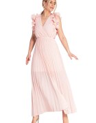 Figl Rochie maxi - plisata - volane pe maneci - roz - viscoza - elastan - poliester -