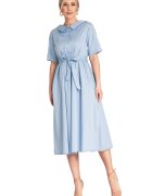 Figl Rochie midi - albastra - bumbac - croiala simpla - inchidere cu nasturi -
